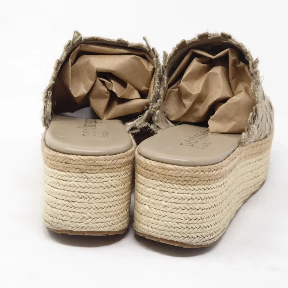 Pedro Garcia Womens Sandals Gold Woven Espadrille Platform Slides 36 / 6